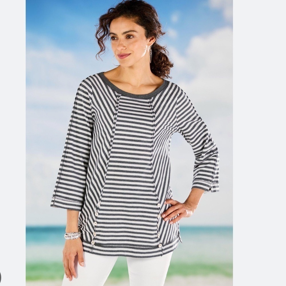 Soft Surroundings Tops Lilo Tunic Charcoal Grey Stripe shirt size Medium